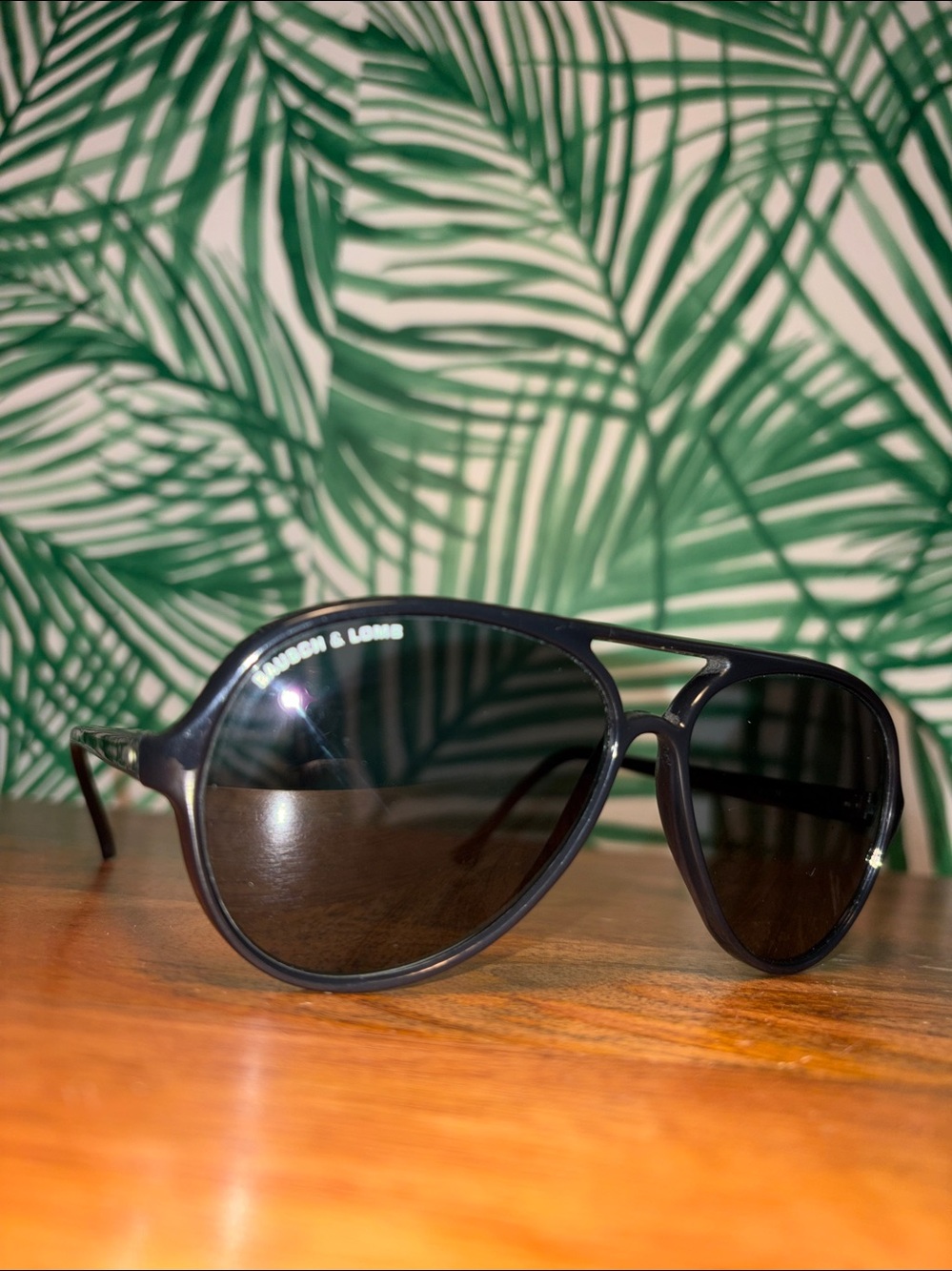 Vintage Bausch & Lomb Black Plastic Aviator Sunglasses France